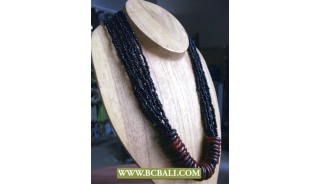 Black Beaded combain Wooden Rings Fashion Necklace